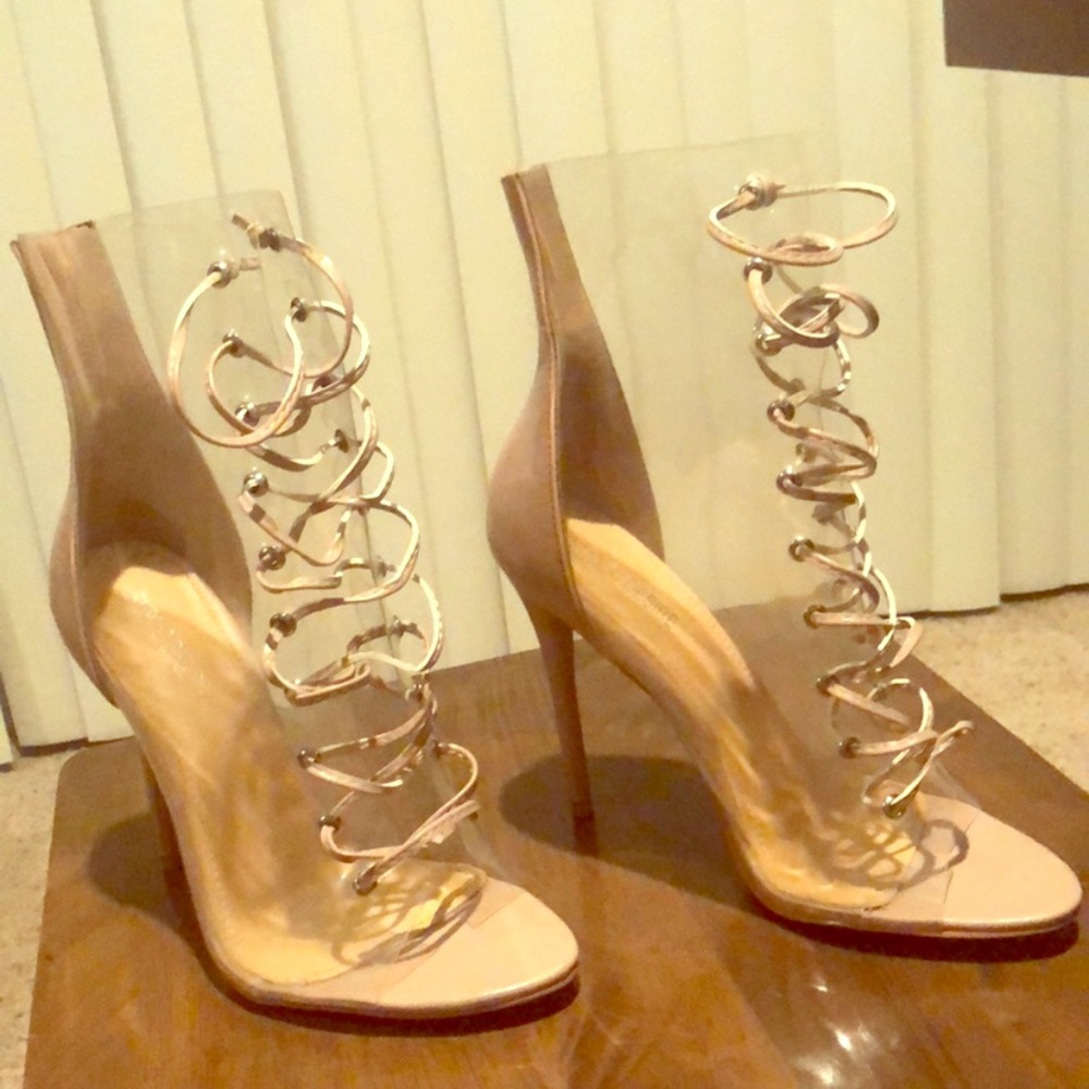 Giga Clear Perspex Lace Up Ankle Boots in Nude